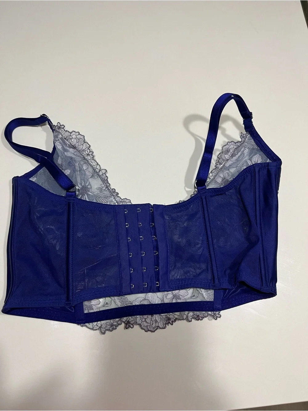 Victoria's Secret Navy Blue Satin & Floral Lace Longline Bra